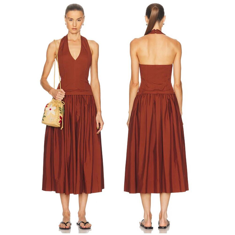 NEW A.L.C. Nora Halter Midi Dress Dark Bosco